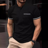 Solid Color Classic Button Stitching, Short Sleeve Men's Tee