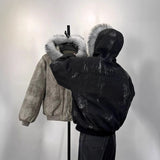 Hooded Large Fur Collar Cotton-padded Coat for Men, Thick Warm Jacket