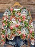 Casual Top Printed 3D Dense Round Neck Sweater, Women's Printed Wear