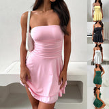 Y2K Tube-top Short Dress, Summer Sexy Pleated Tight Skirt, Women's Clothing
