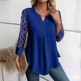 Spring and Summer Mesh Sleeves Button Shirt for Women