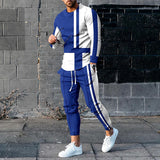 Men's Sports and Leisure Suit Pullover Round Neck Long Sleeves Striped Sweater Two Pieces Suit