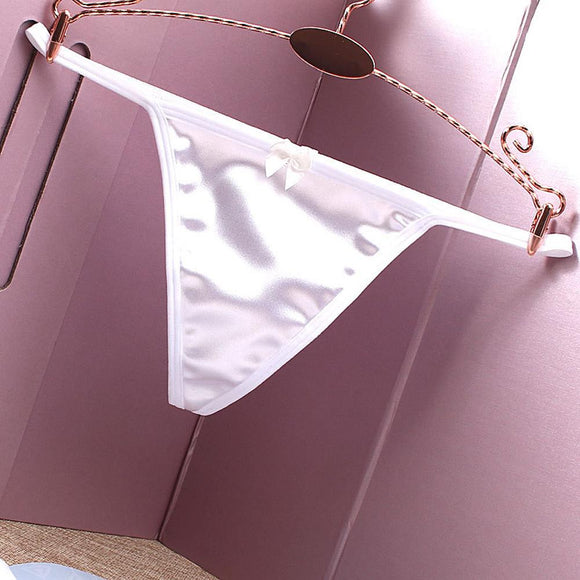 Satin Women's Thongs, T-back Elastic Underwear Briefs, Crotch Low Waist Pearl Bow Women's Panties