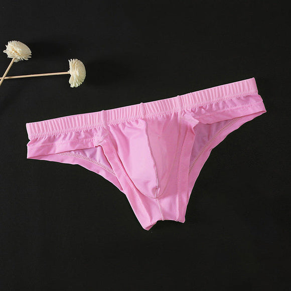 Men's Ice Silk Briefs, Breathable Panties, Male Bikini, Solid Low Waist Soft Seamless Underwear